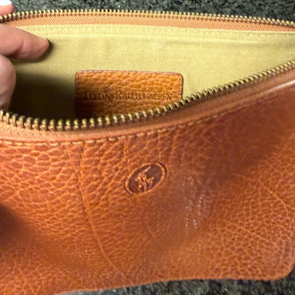 Polo Ralph Lauren Brown pebbled Leather Bag clutch. New - Picture 2 of 3